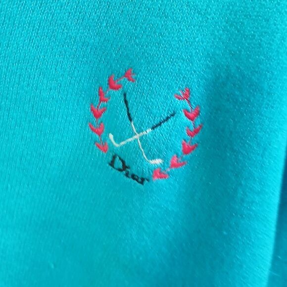 Mens Vintage Dior Turquoise V-Neck Golf Sweater - Picture 2 of 4
